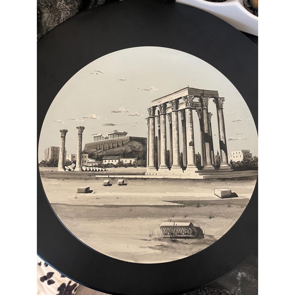 Vintage Greek Plate - Landscape of Athens - Textured Plate